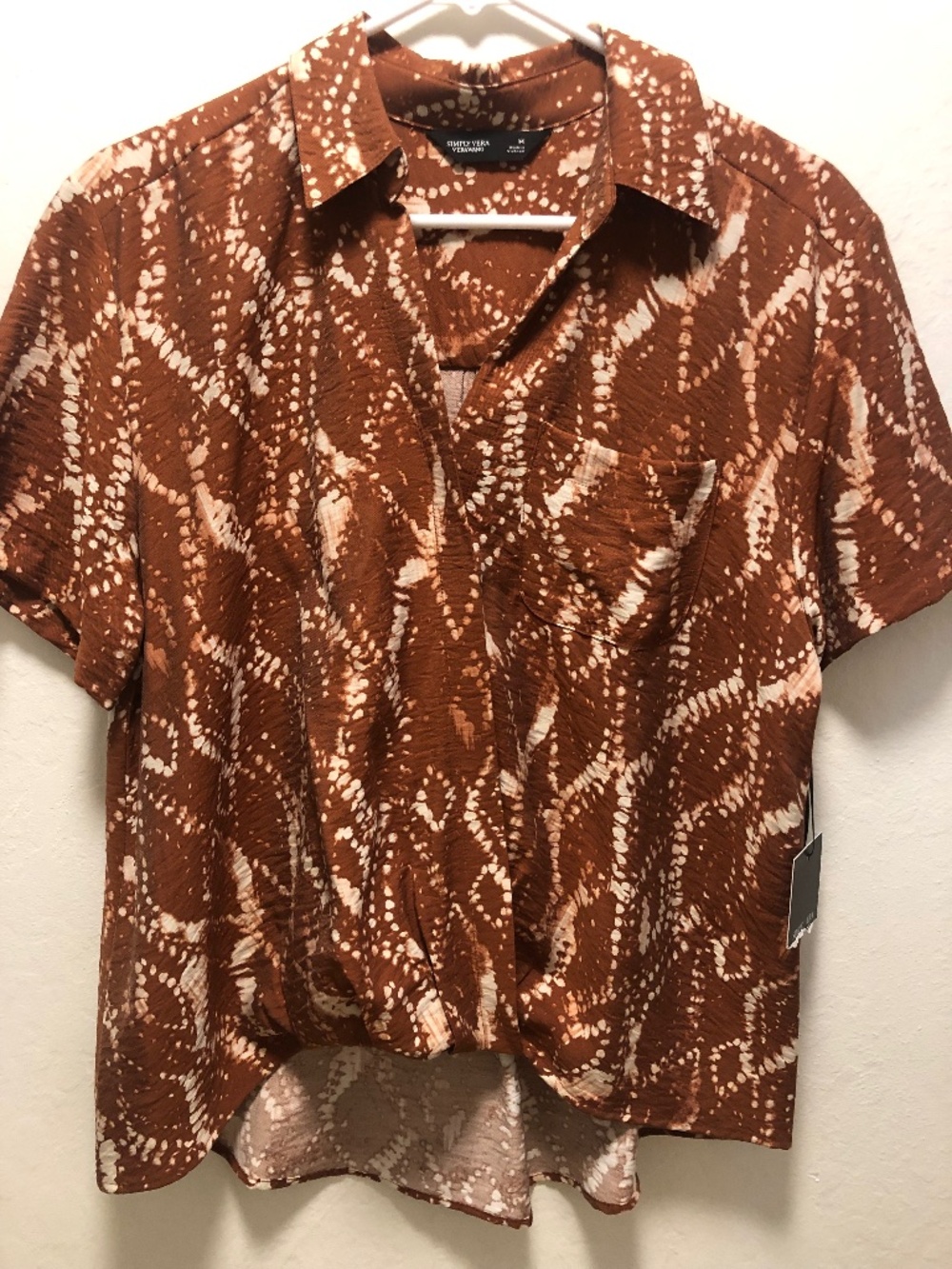 Simply Vera Vera Wang Rust and Cream Abstract Medium Short-Sleeve Blouse